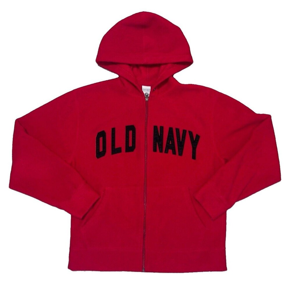 Vtg Old Navy Spell Out Fleece Hoodie Mens SM Oversized Red Full Zip Y2K Street